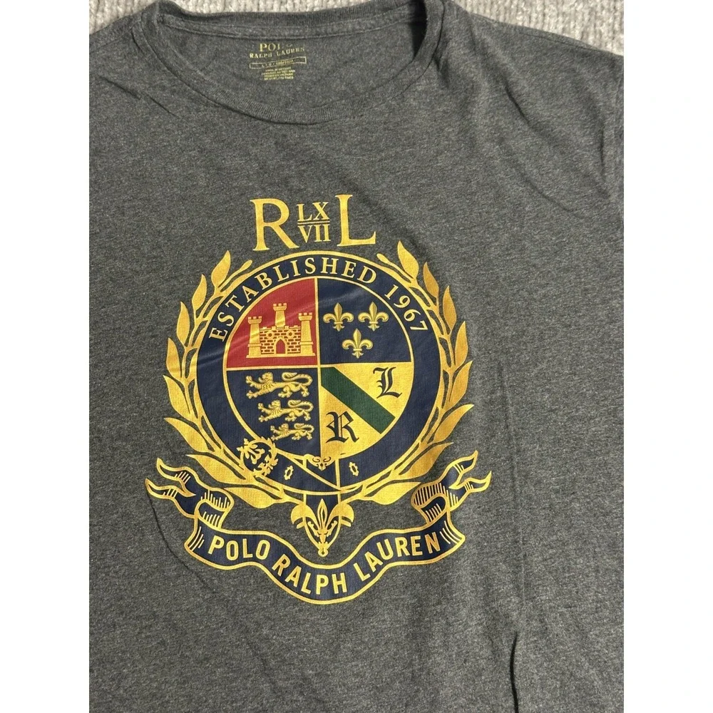 Polo Ralph Lauren Gold Crest Logo T-Shirt Mens L Gray Classic Fit Tee